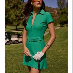 Women's Green Polo Mini Dress with Belt